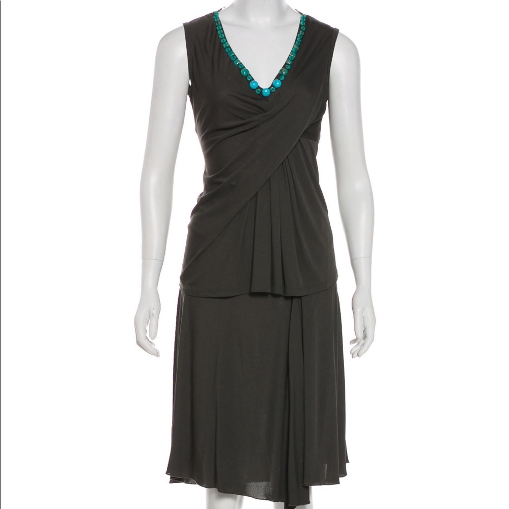 NWT BLUMARINE Embellished dress set ~ gray / olive